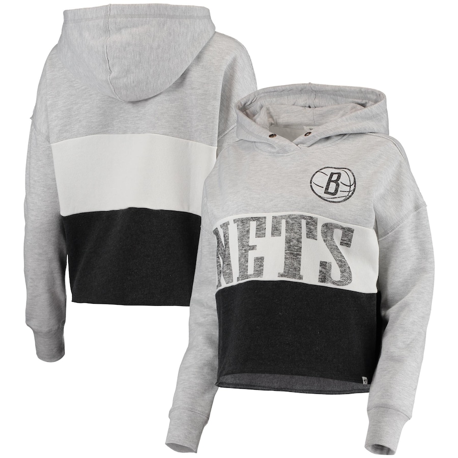 Women's Brooklyn Nets 47 Heathered Gray/Heathered Black Lizzy Cutoff Pullover Hoodie