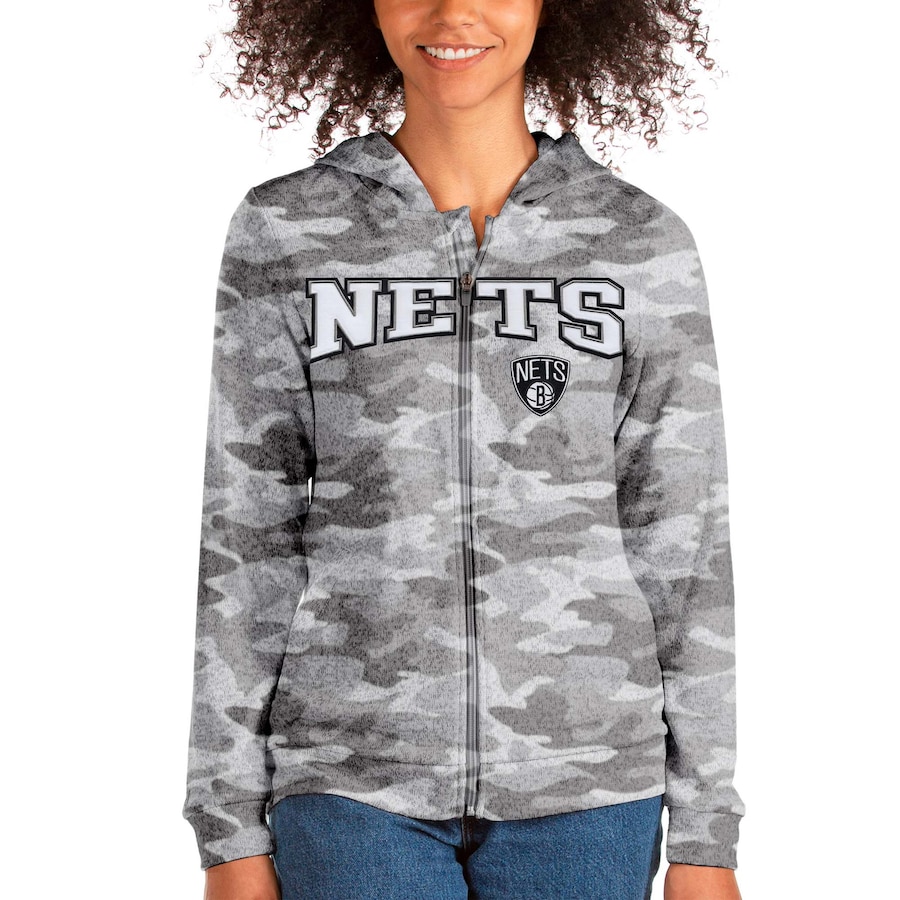 Women's Brooklyn Nets Antigua Camo Team Absolute Full-Zip Hoodie