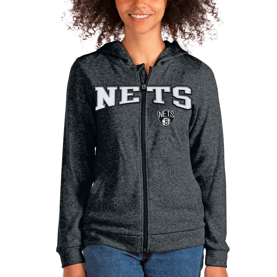 Women's Brooklyn Nets Antigua Heathered Charcoal Team Absolute Full-Zip Hoodie Women's Brooklyn Nets Antigua Heathered Charcoal Team Absolute Full-Zip Hoodie