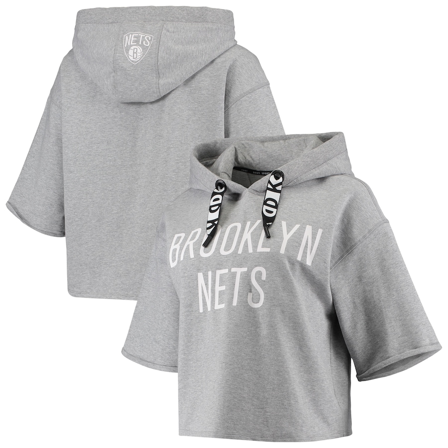 Women's Brooklyn Nets DKNY Sport Gray Emma Cropped Pullover Hoodie Women's Brooklyn Nets DKNY Sport Gray Emma Cropped Pullover Hoodie