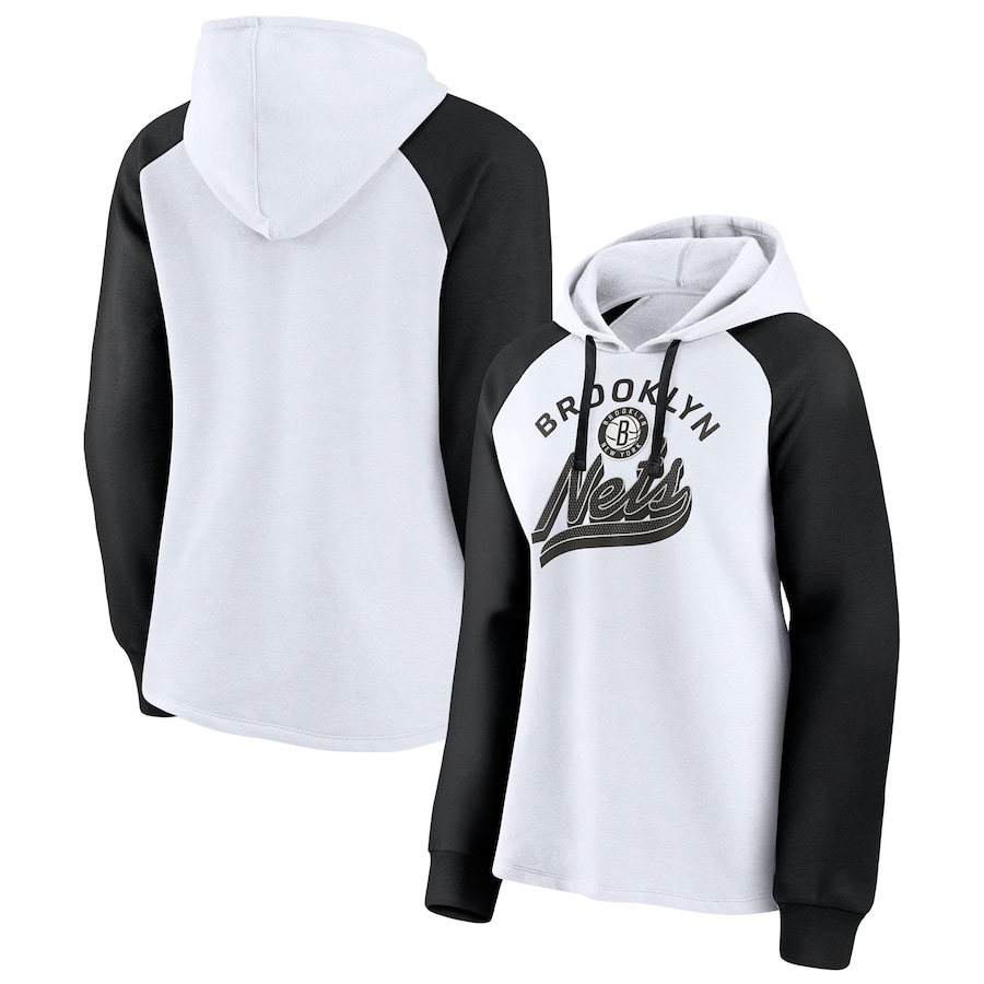 Women's Brooklyn Nets White/Black Record Holder Raglan Pullover Hoodie