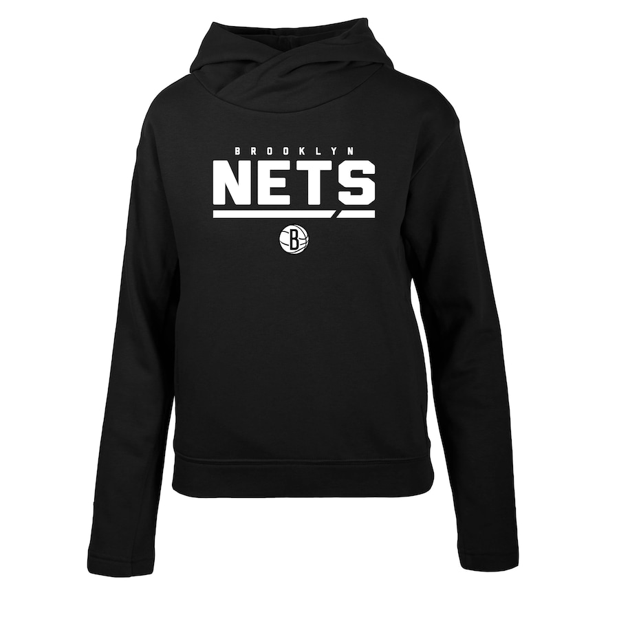 Women's Brooklyn Nets Levelwear Black Evian Cut Off Pullover Hoodie Women's Brooklyn Nets Levelwear Black Evian Cut Off Pullover Hoodie