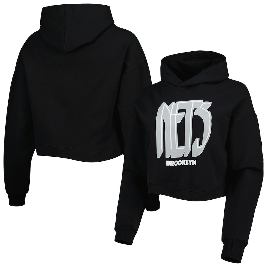 Women's Brooklyn Nets Lusso Black Layla World Tour Cropped Pullover Hoodie Women's Brooklyn Nets Lusso Black Layla World Tour Cropped Pullover Hoodie