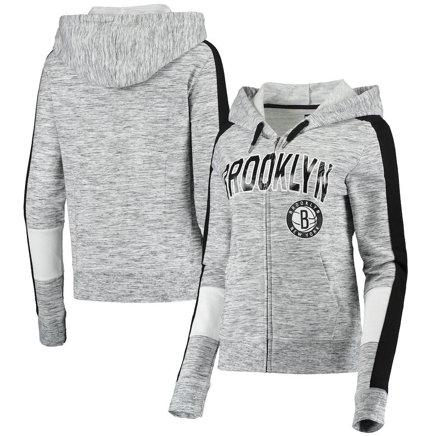 Women's Brooklyn Nets New Era Gray Space Dye Full-Zip Hoodie Women's Brooklyn Nets New Era Gray Space Dye Full-Zip Hoodie