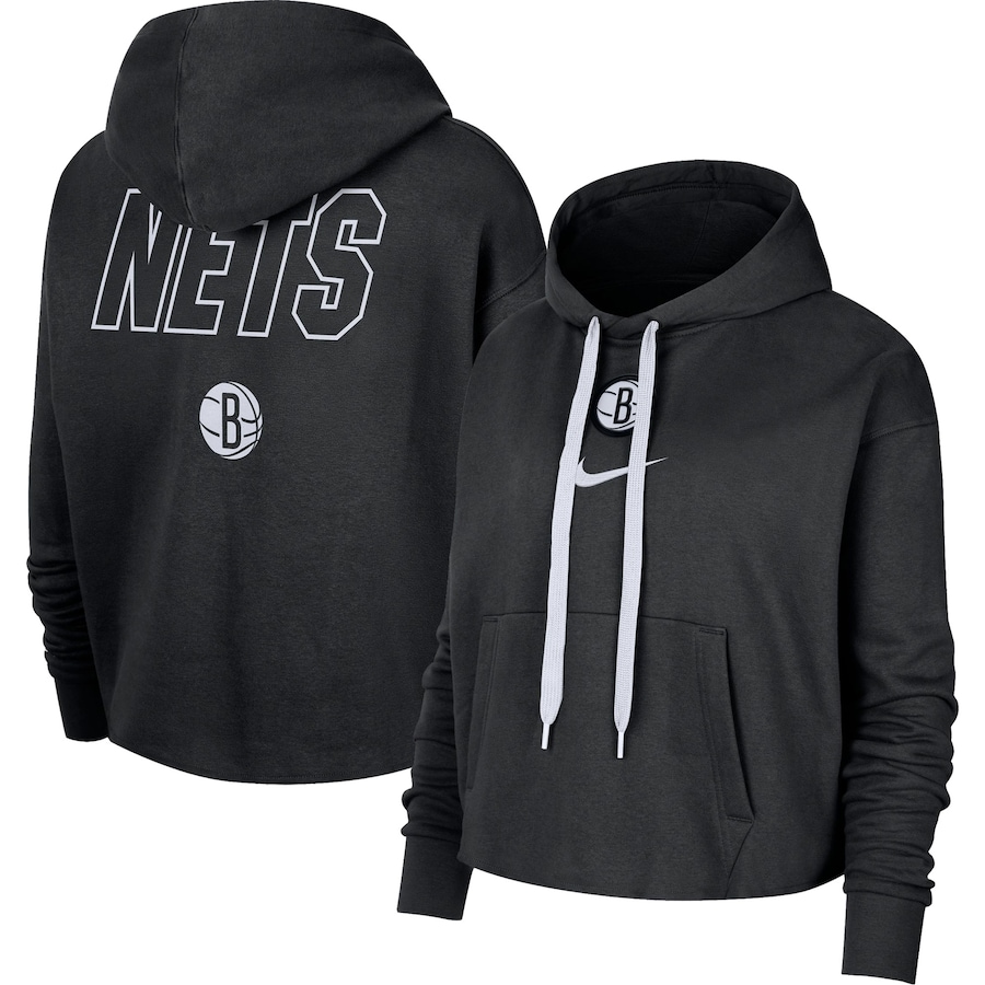Women's Brooklyn Nets NBA Black Courtside Cropped Pullover Hoodie