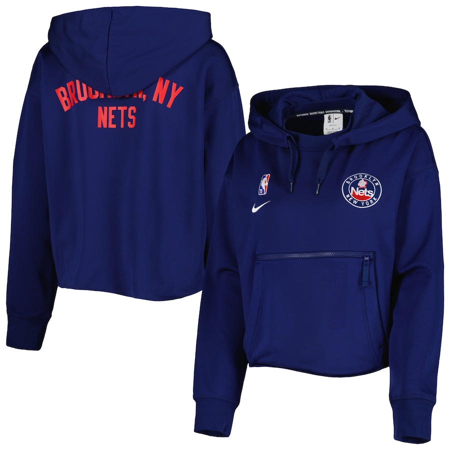 Women's Brooklyn Nets NBA Navy Courtside Cropped Tri-Blend Performance Pullover Hoodie Women's Brooklyn Nets NBA Navy Courtside Cropped Tri-Blend Performance Pullover Hoodie