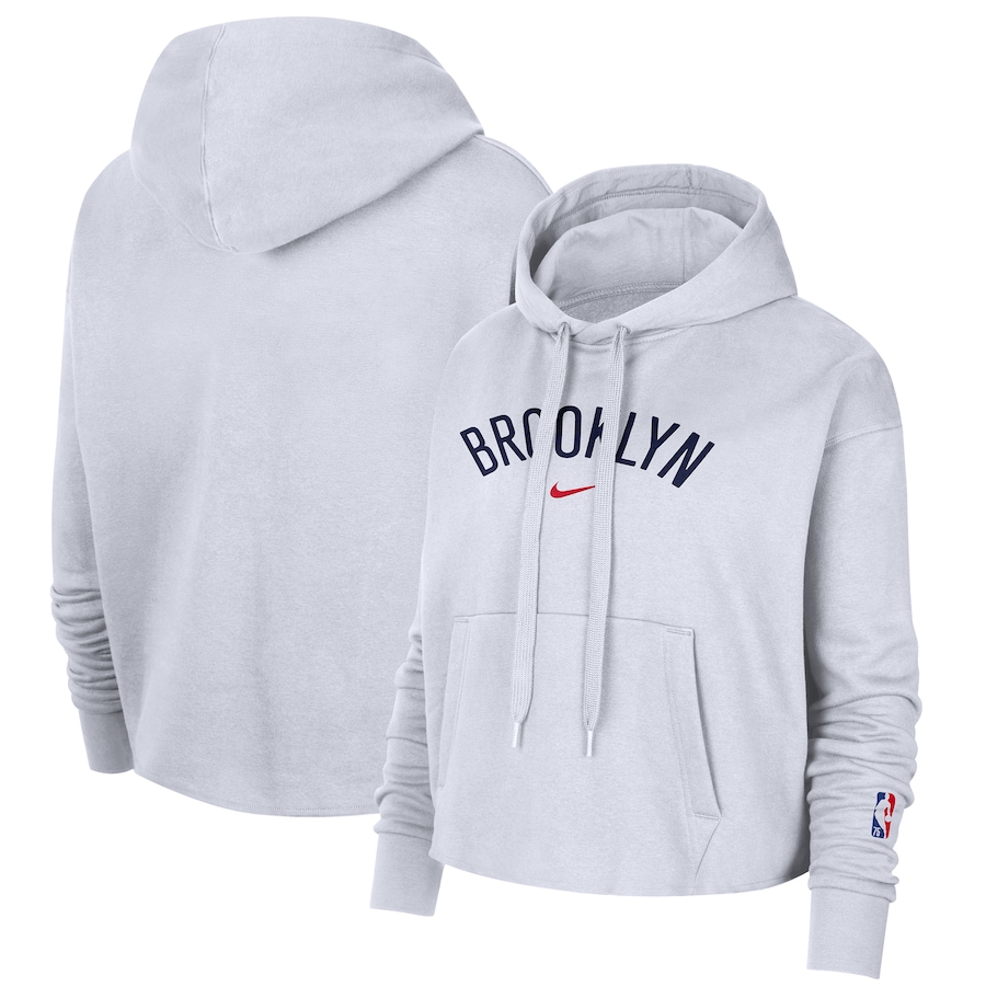 Women's Brooklyn Nets NBA White 2021/22 City Edition Essential Logo Cropped Pullover Hoodie