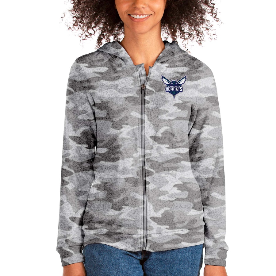 Women's Charlotte Hornets Antigua Camo Absolute Full-Zip Hoodie Women's Charlotte Hornets Antigua Camo Absolute Full-Zip Hoodie