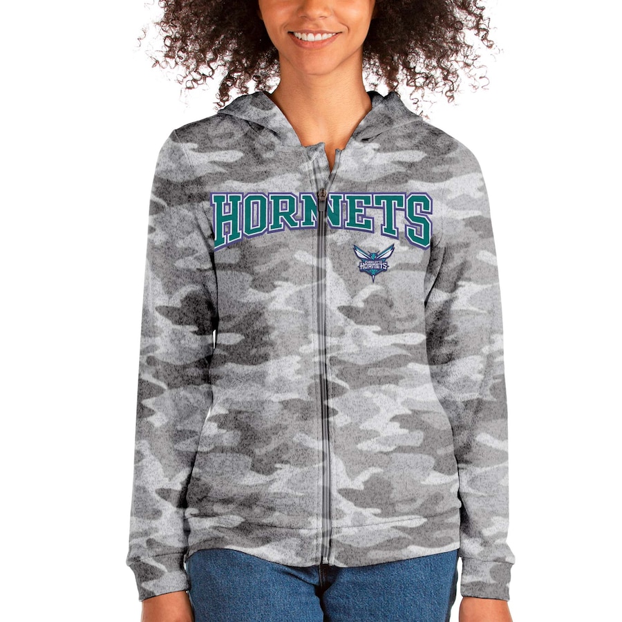 Women's Charlotte Hornets Antigua Camo Team Absolute Full-Zip Hoodie Women's Charlotte Hornets Antigua Camo Team Absolute Full-Zip Hoodie