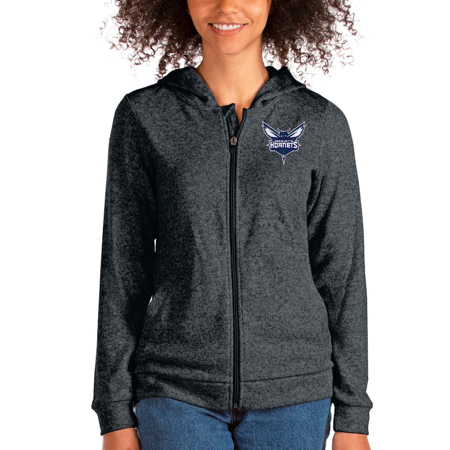 Women's Charlotte Hornets Antigua Heathered Charcoal Absolute Full-Zip Hoodie