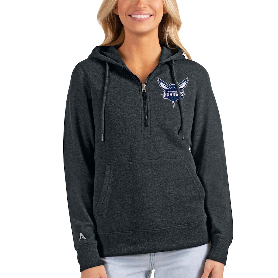 Women's Charlotte Hornets Antigua Heathered Charcoal Action Half-Zip Pullover Hoodie Women's Charlotte Hornets Antigua Heathered Charcoal Action Half-Zip Pullover Hoodie