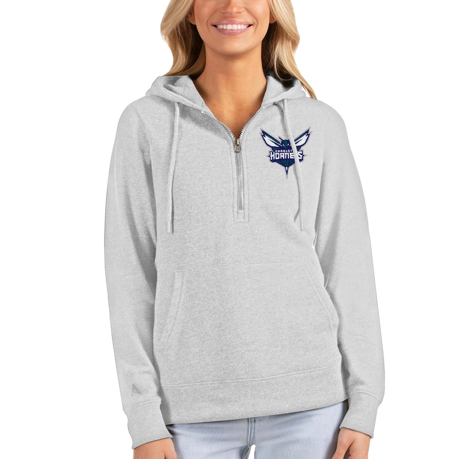 Women's Charlotte Hornets Antigua Heathered Gray Action Half-Zip Pullover Hoodie Women's Charlotte Hornets Antigua Heathered Gray Action Half-Zip Pullover Hoodie
