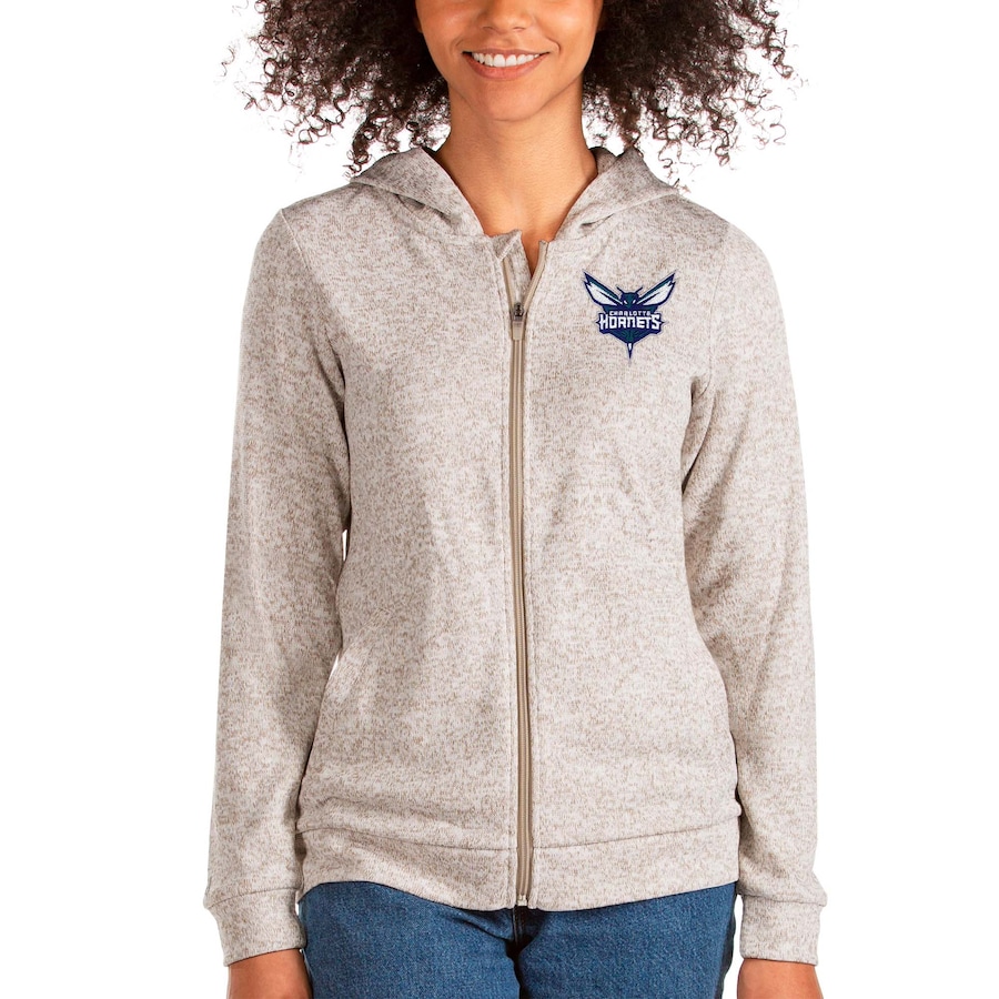 Women's Charlotte Hornets Antigua Oatmeal Absolute Full-Zip Hoodie Women's Charlotte Hornets Antigua Oatmeal Absolute Full-Zip Hoodie
