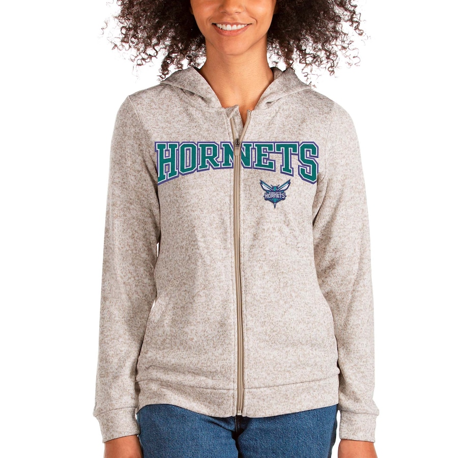 Women's Charlotte Hornets Antigua Oatmeal Team Absolute Full-Zip Hoodie Women's Charlotte Hornets Antigua Oatmeal Team Absolute Full-Zip Hoodie