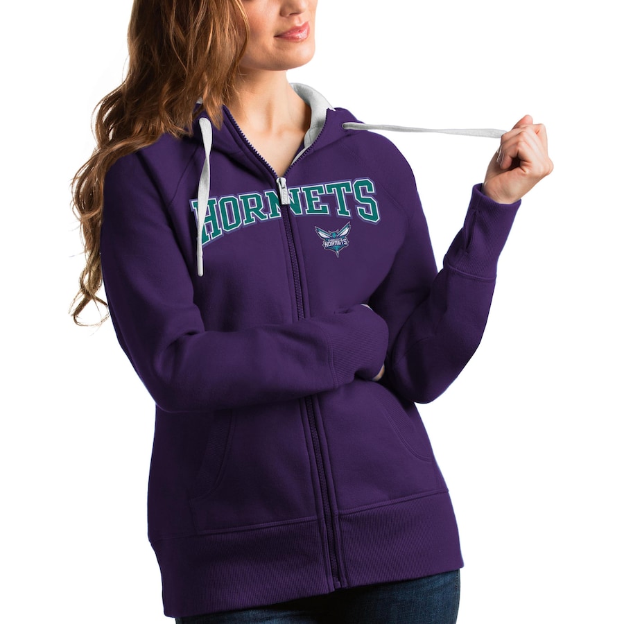 Women's Charlotte Hornets Antigua Purple Team Victory Full-Zip Hoodie Women's Charlotte Hornets Antigua Purple Team Victory Full-Zip Hoodie