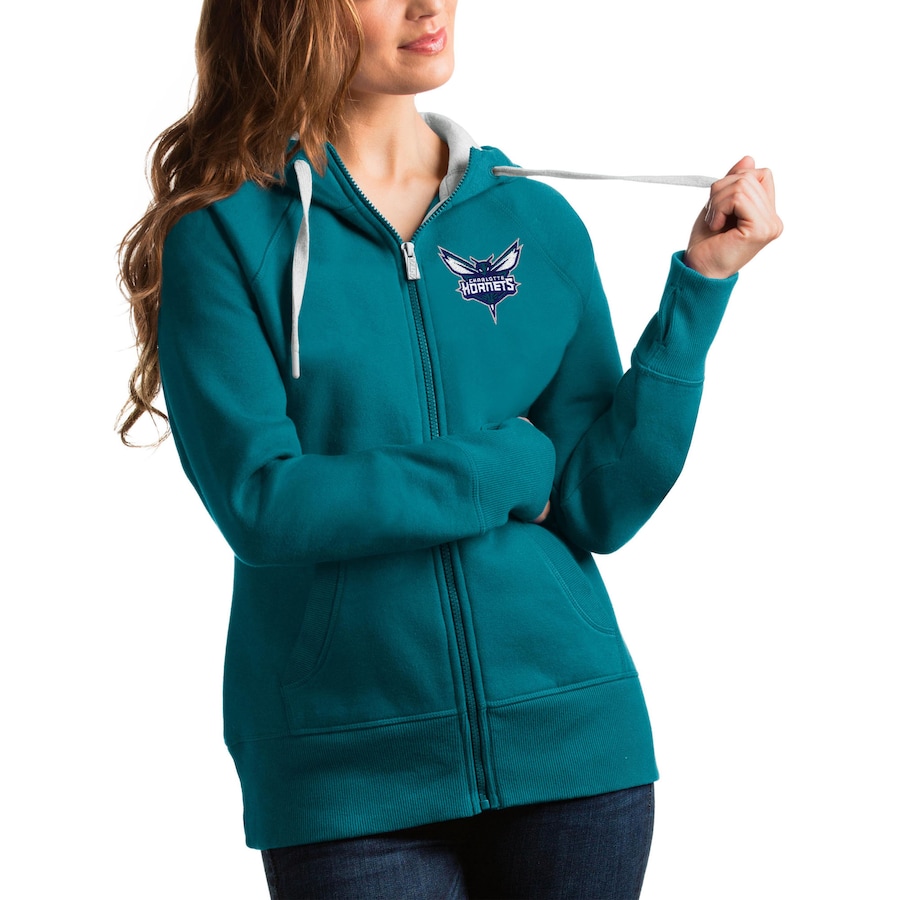 Women's Charlotte Hornets Antigua Teal Victory Full-Zip Hoodie Women's Charlotte Hornets Antigua Teal Victory Full-Zip Hoodie