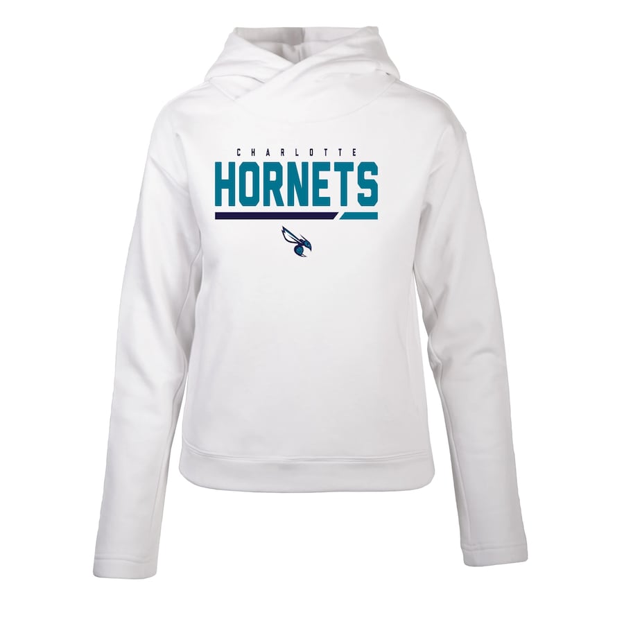 Women's Charlotte Hornets Levelwear White Evian Cut Off Pullover Hoodie Women's Charlotte Hornets Levelwear White Evian Cut Off Pullover Hoodie