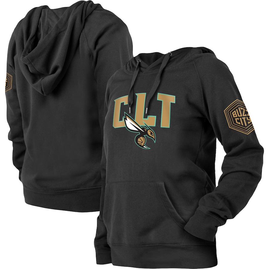 Women's Charlotte Hornets New Era Black 2022/23 City Edition Raglan Pullover Hoodie