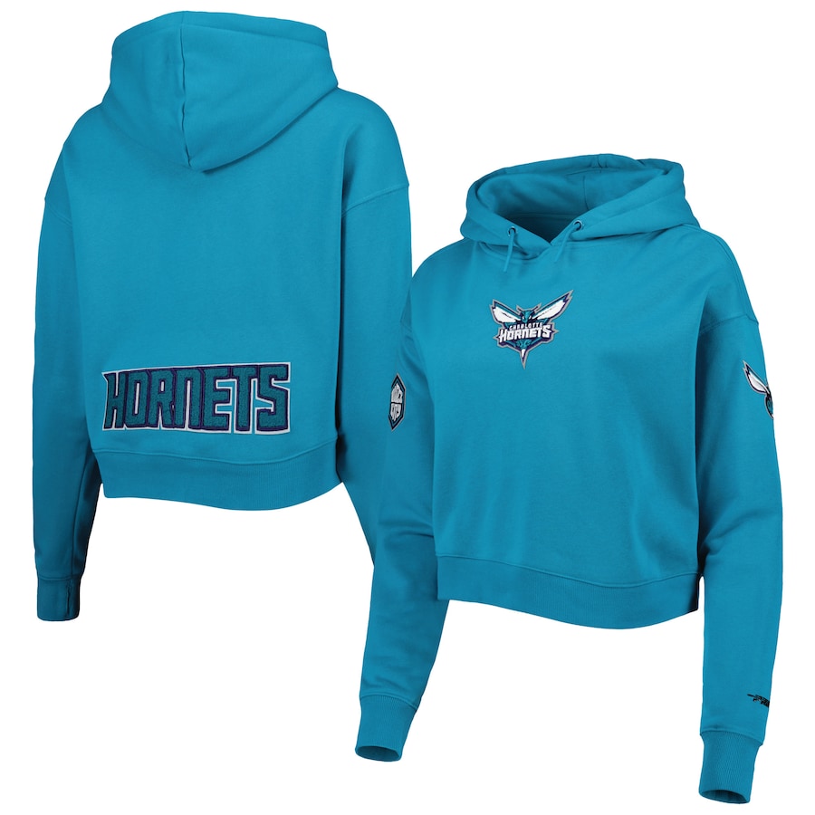 Women's Charlotte Hornets Pro Standard Teal Classic Fleece Cropped Pullover Hoodie Women's Charlotte Hornets Pro Standard Teal Classic Fleece Cropped Pullover Hoodie