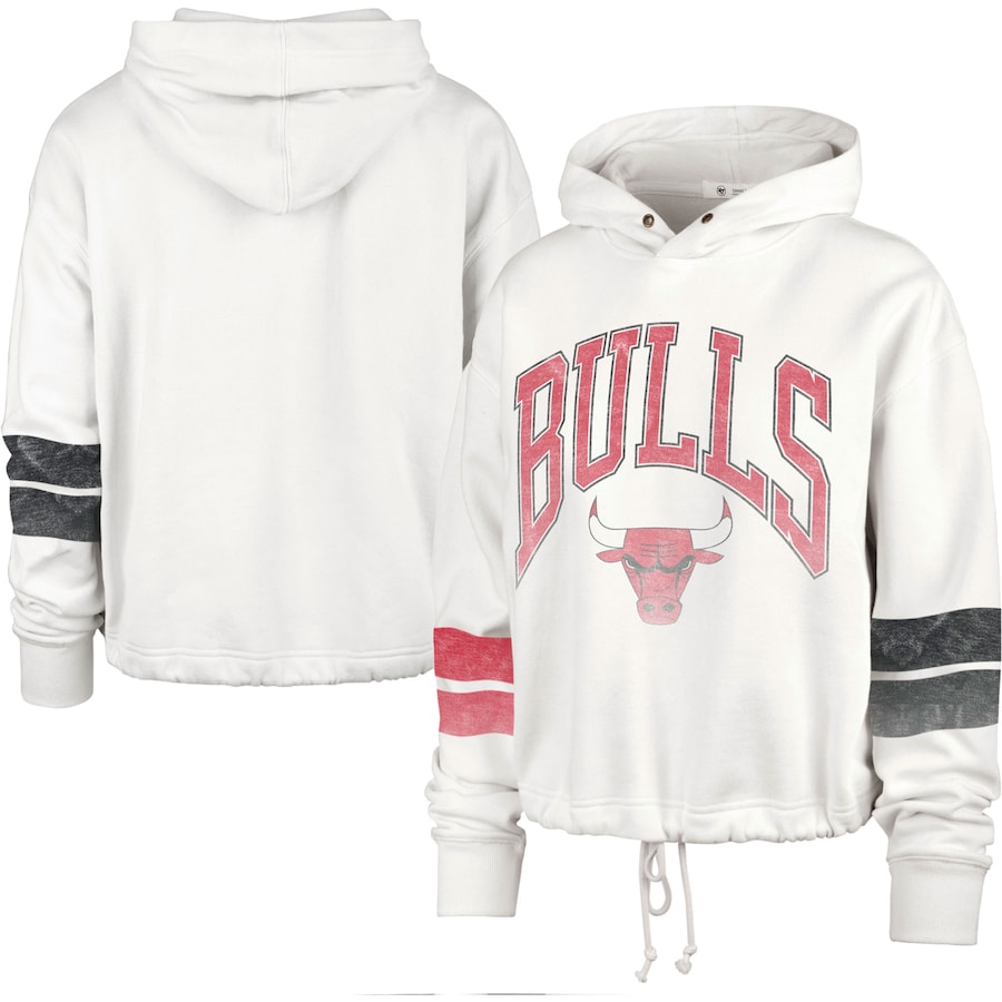 Women's Chicago Bulls 47 Cream Emerson Stripe Cropped Pullover Hoodie Women's Chicago Bulls 47 Cream Emerson Stripe Cropped Pullover Hoodie