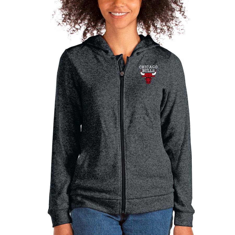 Women's Chicago Bulls Antigua Heathered Charcoal Absolute Full-Zip Hoodie Women's Chicago Bulls Antigua Heathered Charcoal Absolute Full-Zip Hoodie