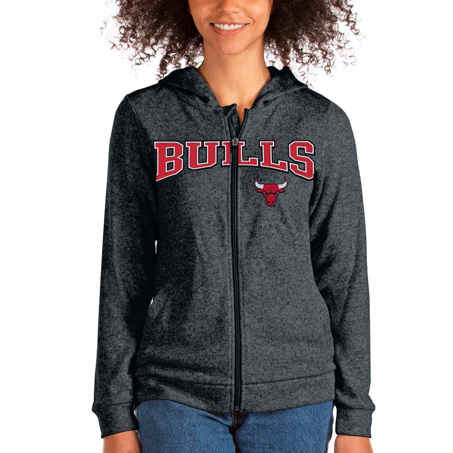 Women's Chicago Bulls Antigua Heathered Charcoal Team Absolute Full-Zip Hoodie Women's Chicago Bulls Antigua Heathered Charcoal Team Absolute Full-Zip Hoodie