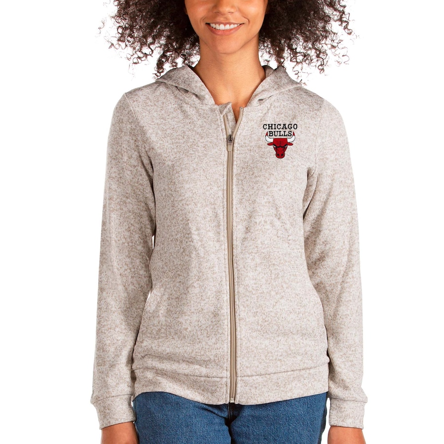 Women's Chicago Bulls Antigua Oatmeal Absolute Full-Zip Hoodie Women's Chicago Bulls Antigua Oatmeal Absolute Full-Zip Hoodie