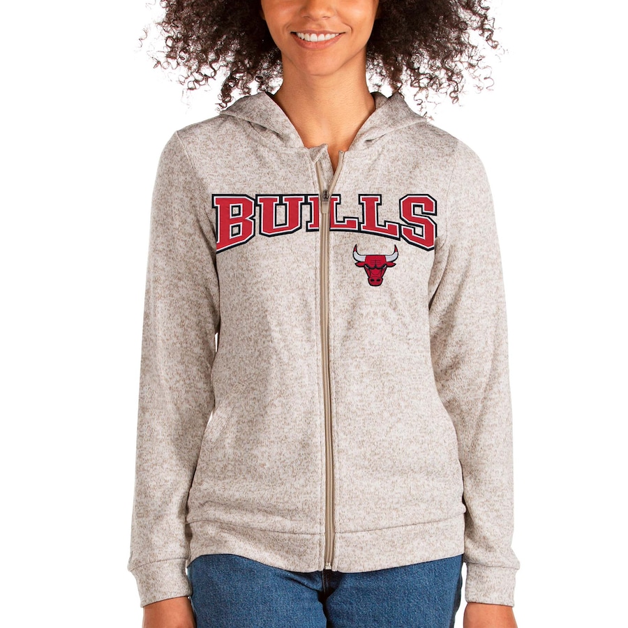 Women's Chicago Bulls Antigua Oatmeal Team Absolute Full-Zip Hoodie Women's Chicago Bulls Antigua Oatmeal Team Absolute Full-Zip Hoodie