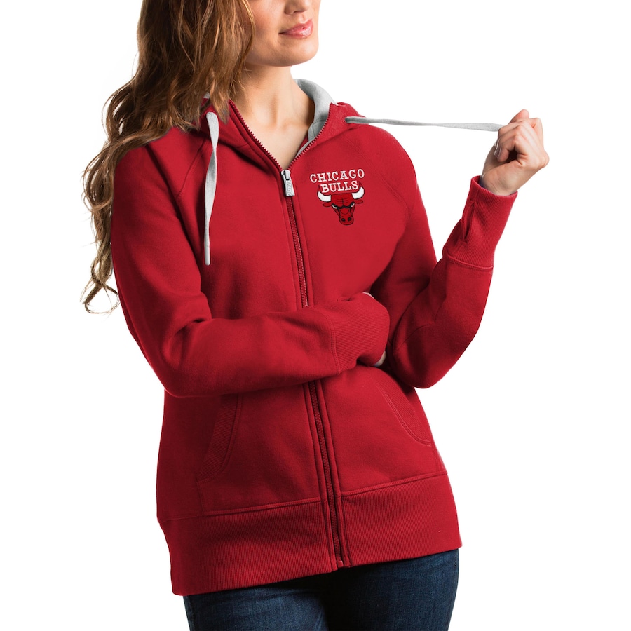 Women's Chicago Bulls Antigua Red Victory Full-Zip Hoodie Women's Chicago Bulls Antigua Red Victory Full-Zip Hoodie