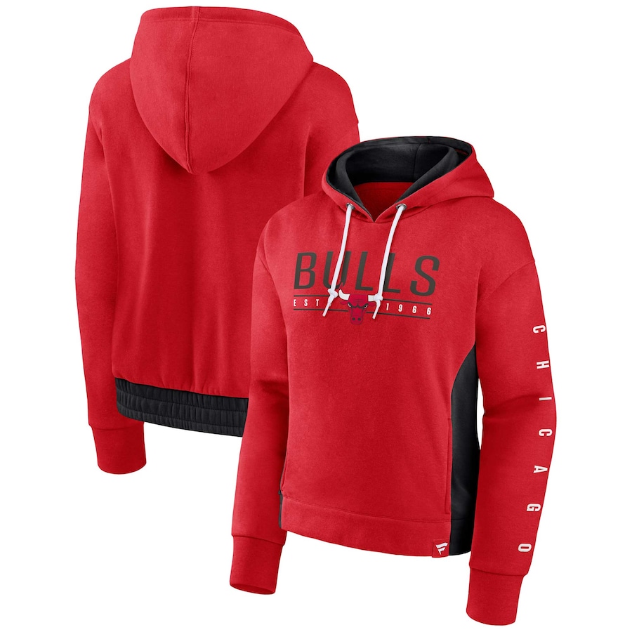 Women's Chicago Bulls Red Iconic Halftime Colorblock Pullover Hoodie