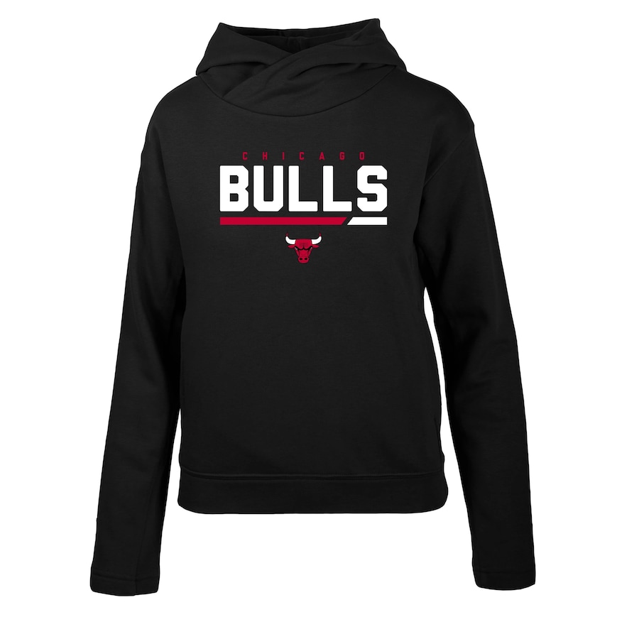 Women's Chicago Bulls Levelwear Black Evian Cut Off Pullover Hoodie Women's Chicago Bulls Levelwear Black Evian Cut Off Pullover Hoodie