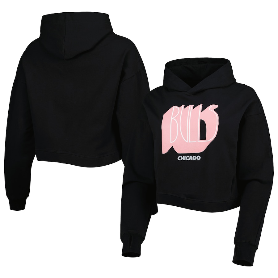 Women's Chicago Bulls Lusso Black Layla World Tour Cropped Pullover Hoodie Women's Chicago Bulls Lusso Black Layla World Tour Cropped Pullover Hoodie