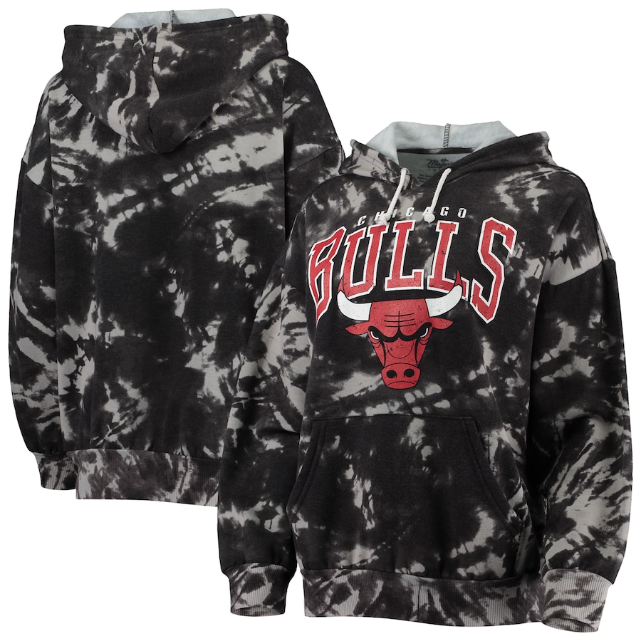 Women's Chicago Bulls Majestic Threads Black Burble Tie-Dye Tri-Blend Pullover Hoodie Women's Chicago Bulls Majestic Threads Black Burble Tie-Dye Tri-Blend Pullover Hoodie