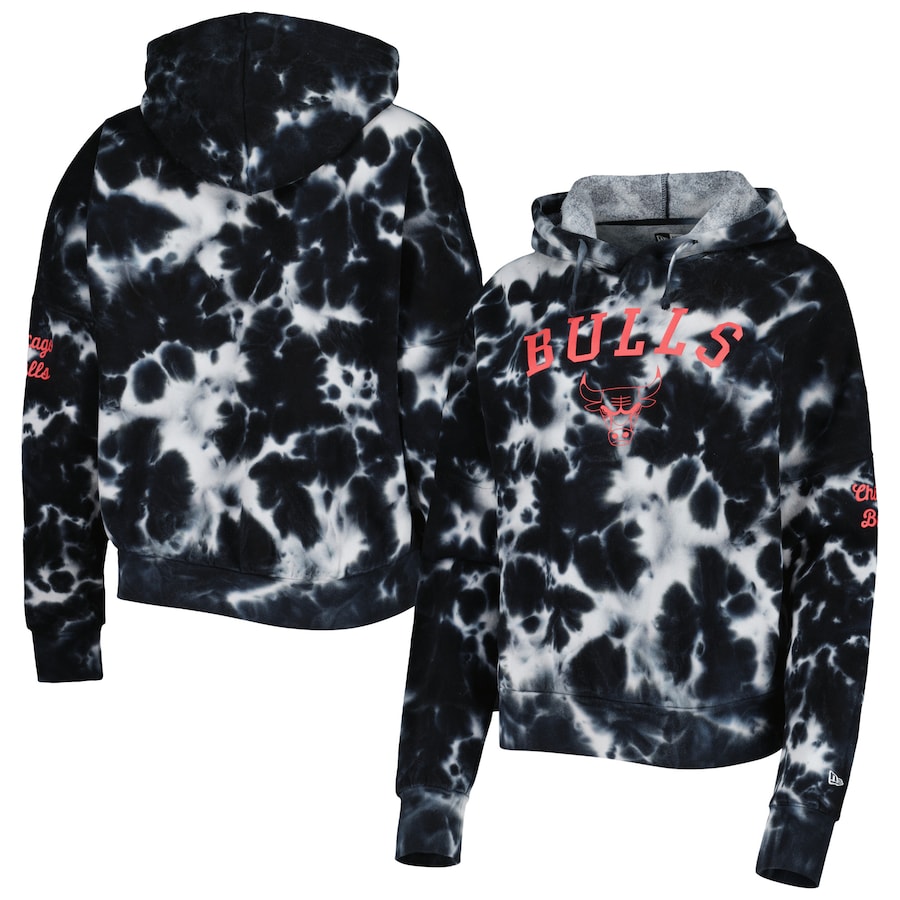 Women's Chicago Bulls New Era Black Brushed Cotton Tie-Dye Pullover Hoodie Women's Chicago Bulls New Era Black Brushed Cotton Tie-Dye Pullover Hoodie