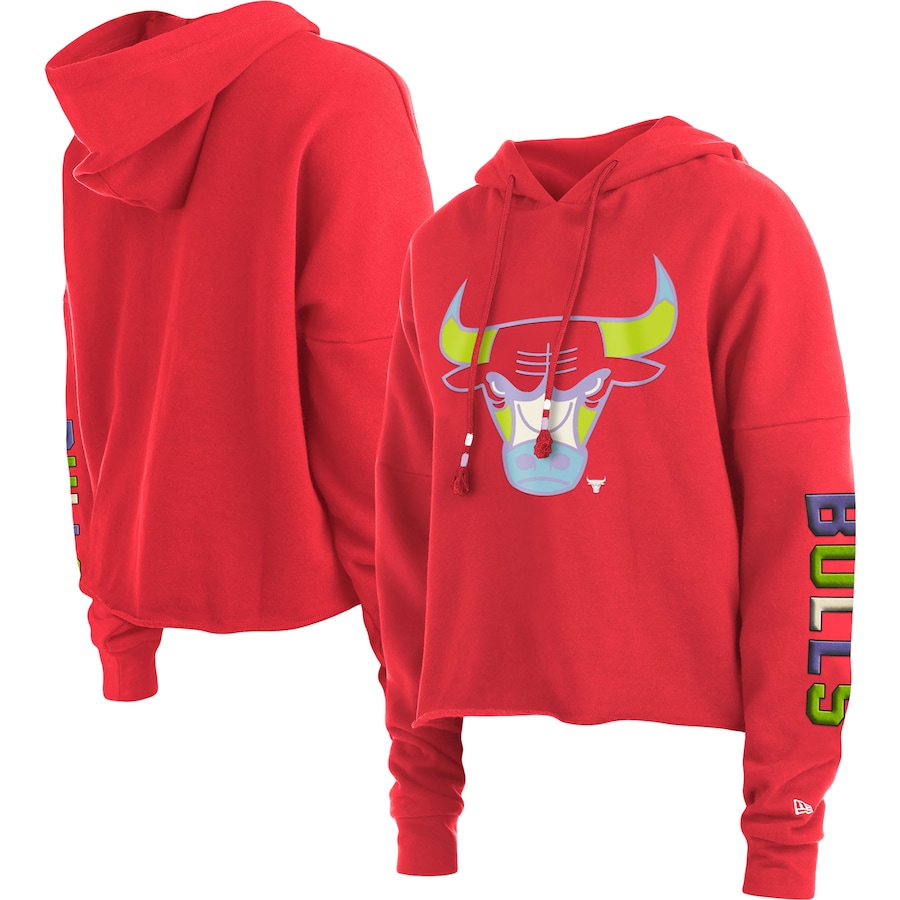 Women's Chicago Bulls New Era Red Color Pack Cropped Top Pullover Hoodie Women's Chicago Bulls New Era Red Color Pack Cropped Top Pullover Hoodie