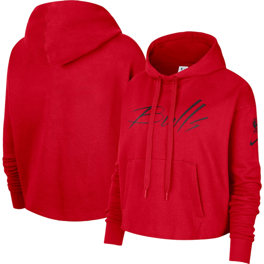 Women's Chicago Bulls NBA Red Split Flip Courtside Cropped Pullover Hoodie