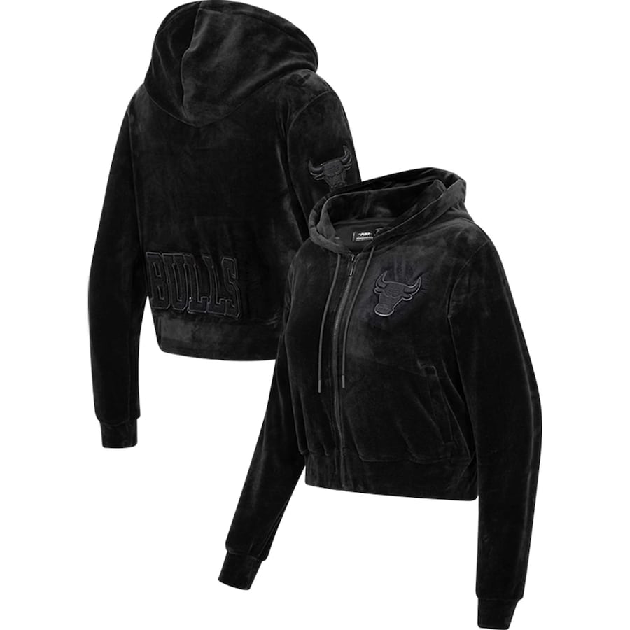 Women's Chicago Bulls Pro Standard Triple Black Velour Full-Zip Hoodie Women's Chicago Bulls Pro Standard Triple Black Velour Full-Zip Hoodie