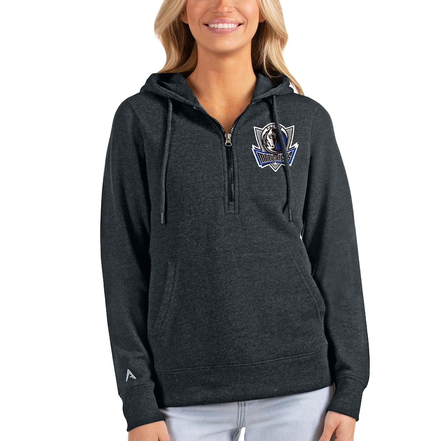 Women's Dallas Mavericks Antigua Heathered Charcoal Action Half-Zip Pullover Hoodie Women's Dallas Mavericks Antigua Heathered Charcoal Action Half-Zip Pullover Hoodie