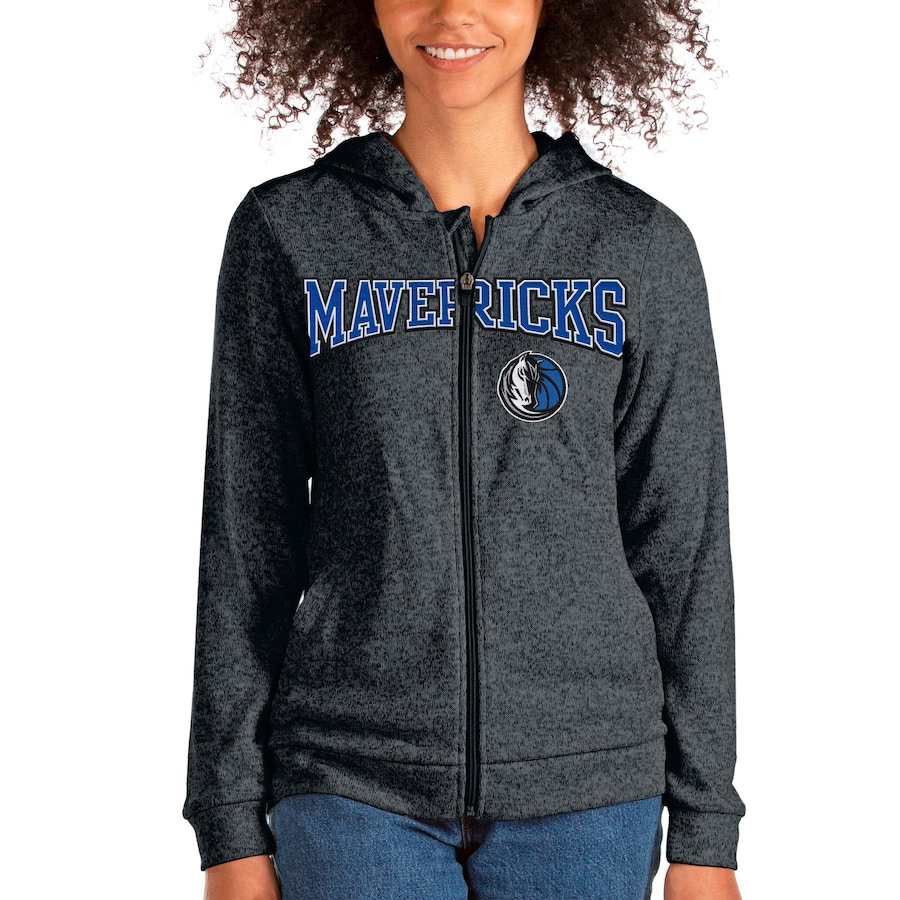 Women's Dallas Mavericks Antigua Heathered Charcoal Team Absolute Full-Zip Hoodie