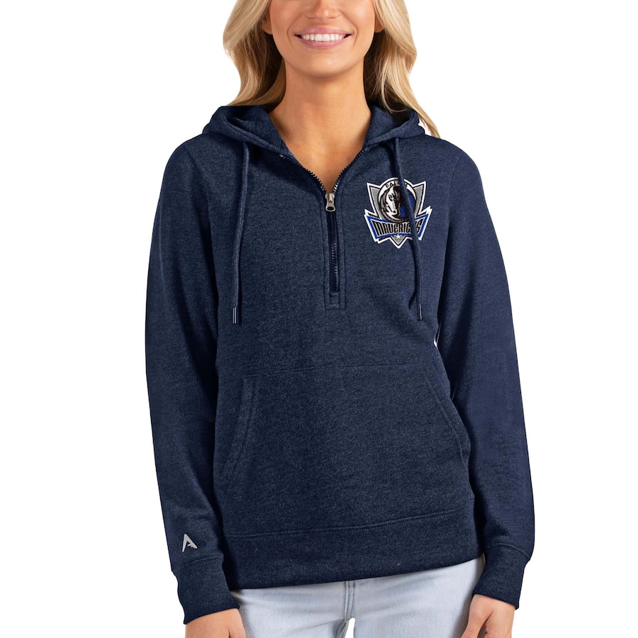 Women's Dallas Mavericks Antigua Heathered Navy Action Half-Zip Pullover Hoodie Women's Dallas Mavericks Antigua Heathered Navy Action Half-Zip Pullover Hoodie
