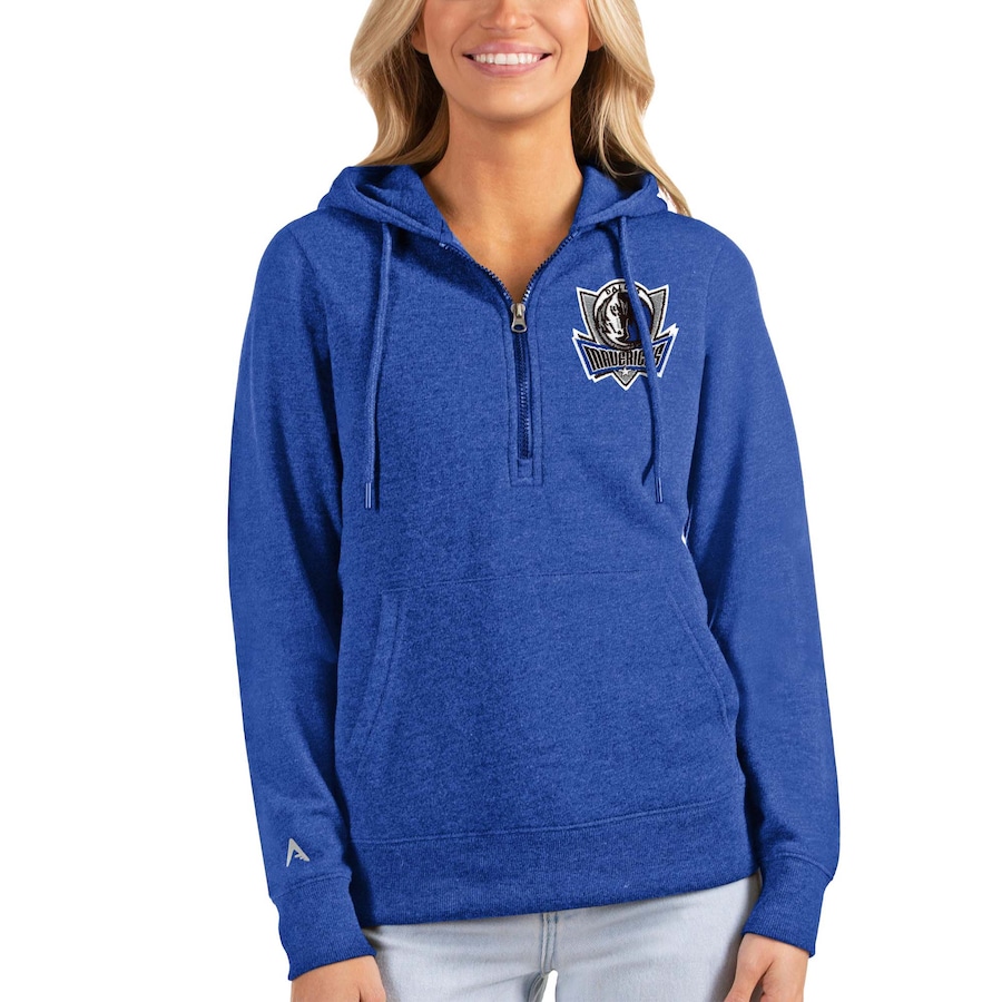 Women's Dallas Mavericks Antigua Royal Action Half-Zip Pullover Hoodie Women's Dallas Mavericks Antigua Royal Action Half-Zip Pullover Hoodie