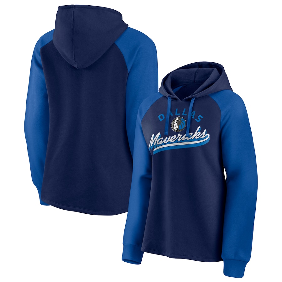 Women's Dallas Mavericks Navy/Blue Record Holder Raglan Pullover Hoodie Women's Dallas Mavericks Navy/Blue Record Holder Raglan Pullover Hoodie