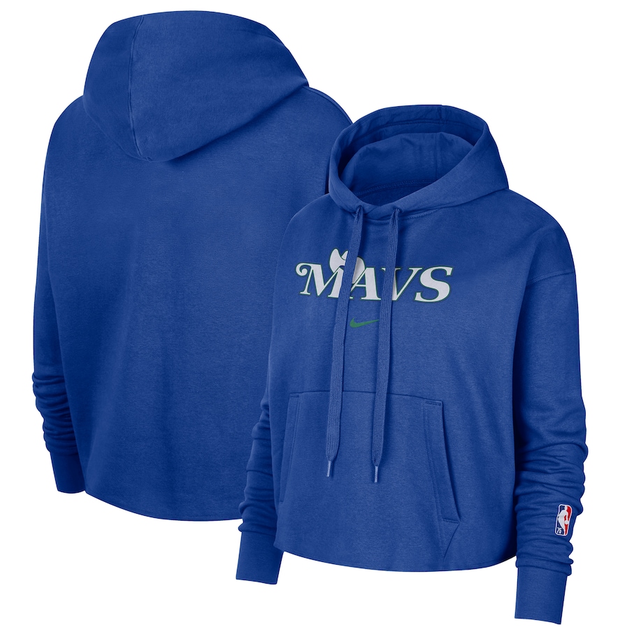 Women's Dallas Mavericks NBA Blue 2021/22 City Edition Essential Logo Cropped Pullover Hoodie Women's Dallas Mavericks NBA Blue 2021/22 City Edition Essential Logo Cropped Pullover Hoodie