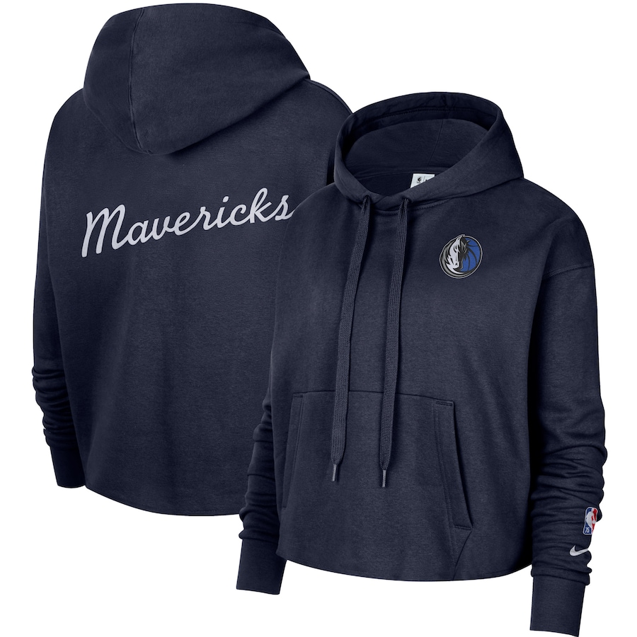 Women's Dallas Mavericks NBA Navy Essential Pullover Cropped Hoodie