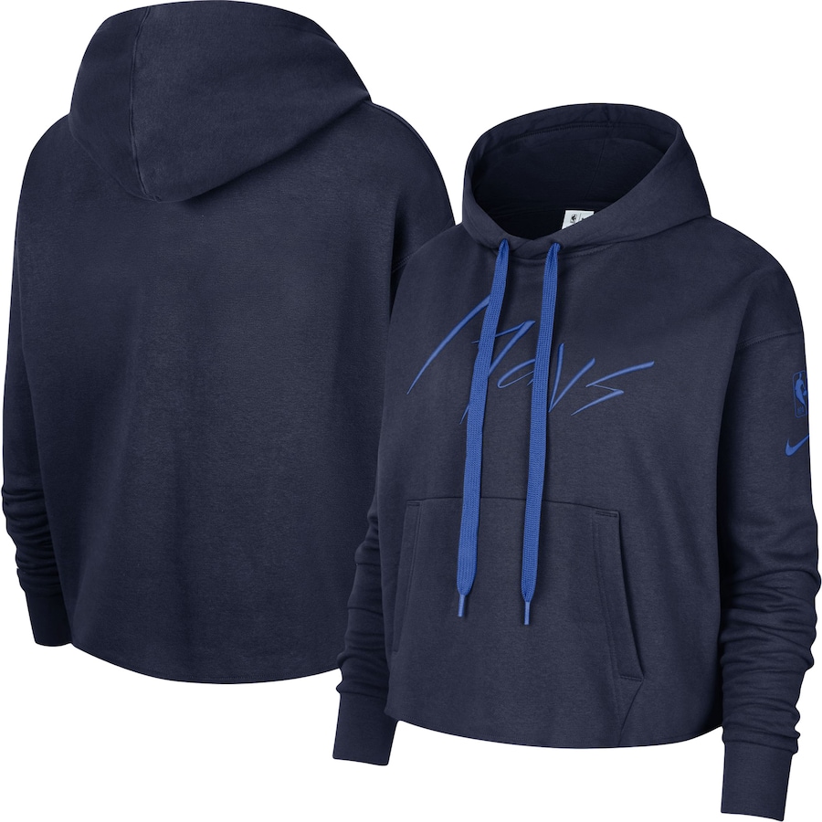 Women's Dallas Mavericks NBA Navy Split Flip Courtside Cropped Pullover Hoodie