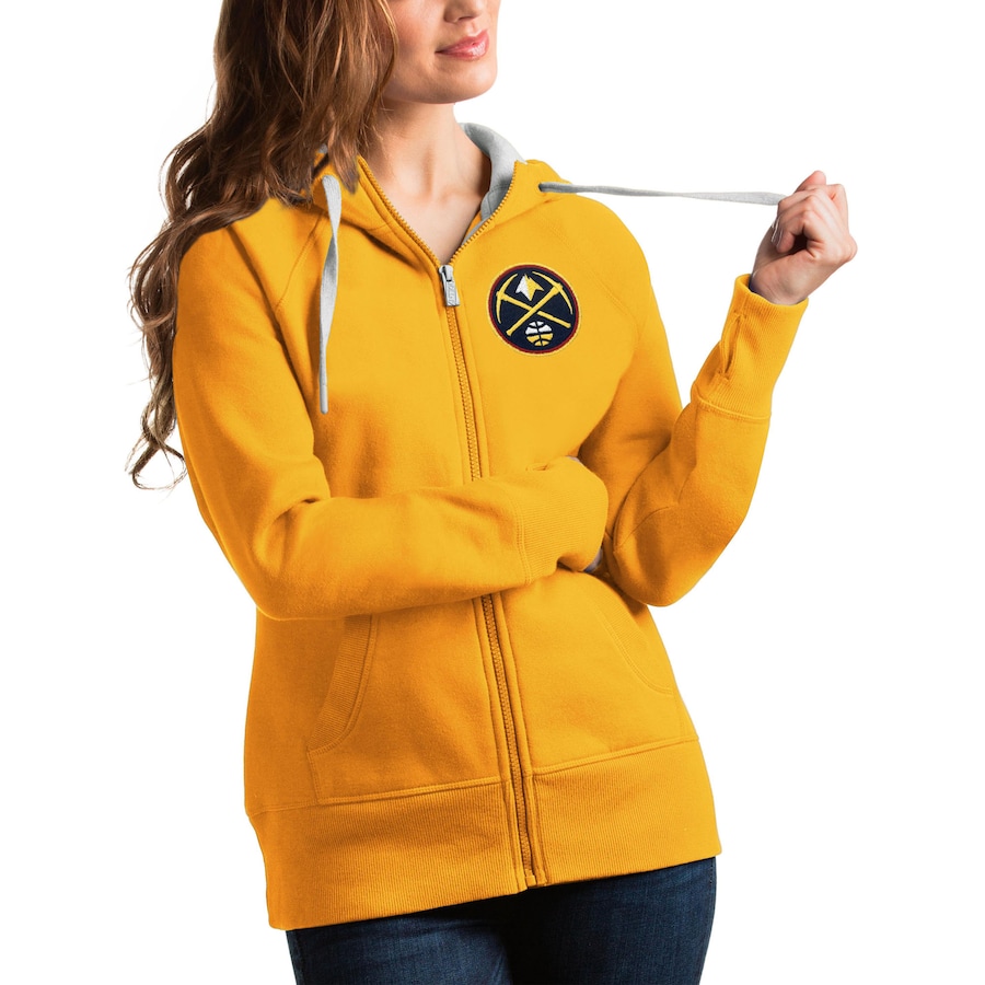 Women's Denver Nuggets Antigua Gold Victory Full-Zip Hoodie Women's Denver Nuggets Antigua Gold Victory Full-Zip Hoodie