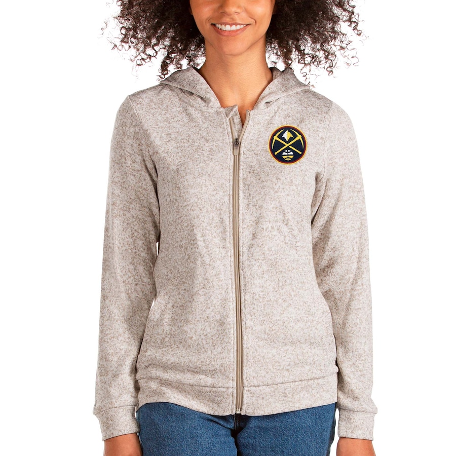 Women's Denver Nuggets Antigua Oatmeal Absolute Full-Zip Hoodie Women's Denver Nuggets Antigua Oatmeal Absolute Full-Zip Hoodie