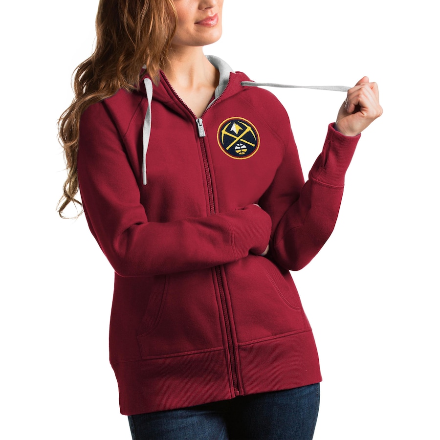 Women's Denver Nuggets Antigua Red Victory Full-Zip Hoodie Women's Denver Nuggets Antigua Red Victory Full-Zip Hoodie