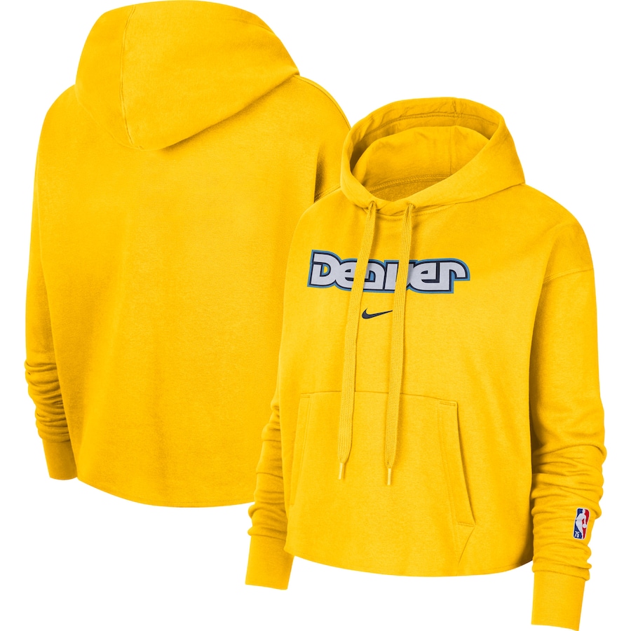Women's Denver Nuggets NBA Gold 2021/22 City Edition Essential Logo Cropped Pullover Hoodie