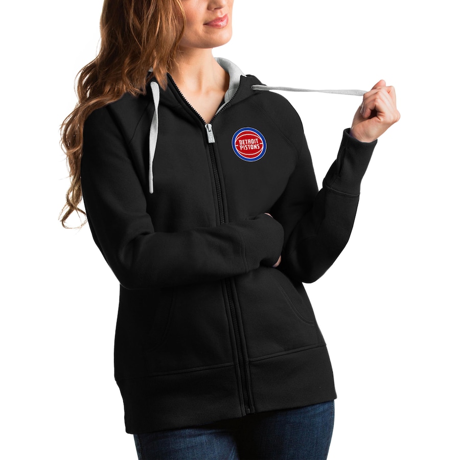 Women's Detroit Pistons Antigua Black Victory Full-Zip Hoodie Women's Detroit Pistons Antigua Black Victory Full-Zip Hoodie